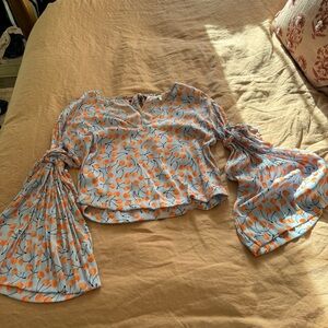 Free People Cherry Print Flare Sleeve Top